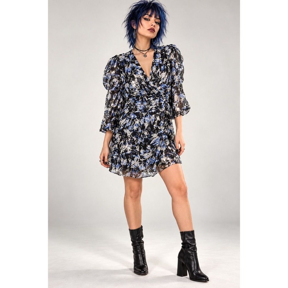 The Kooples Size 1 / EU 36 (Approx. US 6) Black Blue Lurex Mini Dress